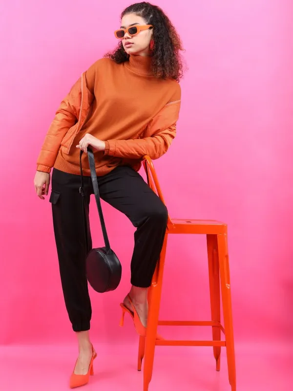 Tokyo Talkies Women Rust Turtle Neck Sweaters