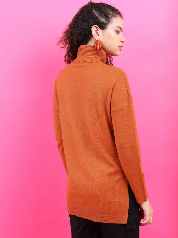 Tokyo Talkies Women Rust Turtle Neck Sweaters