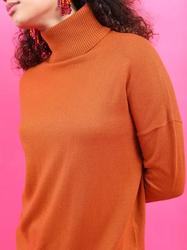 Tokyo Talkies Women Rust Turtle Neck Sweaters