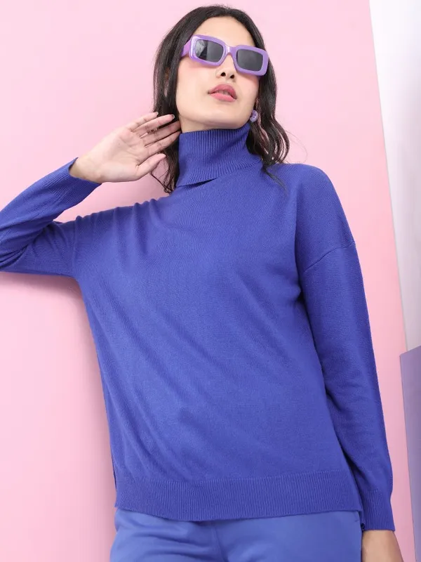  Tokyo Talkies Women Blue Turtle Neck Sweaters
