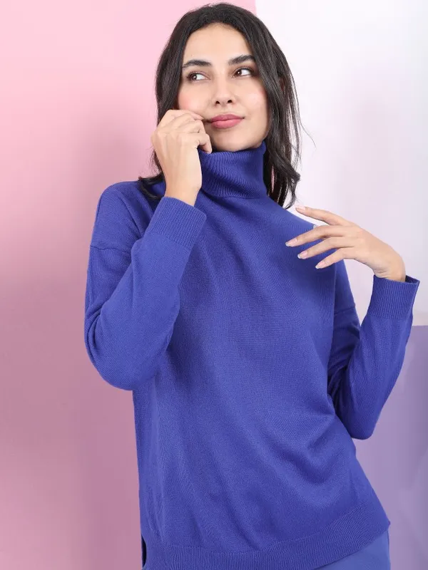  Tokyo Talkies Women Blue Turtle Neck Sweaters