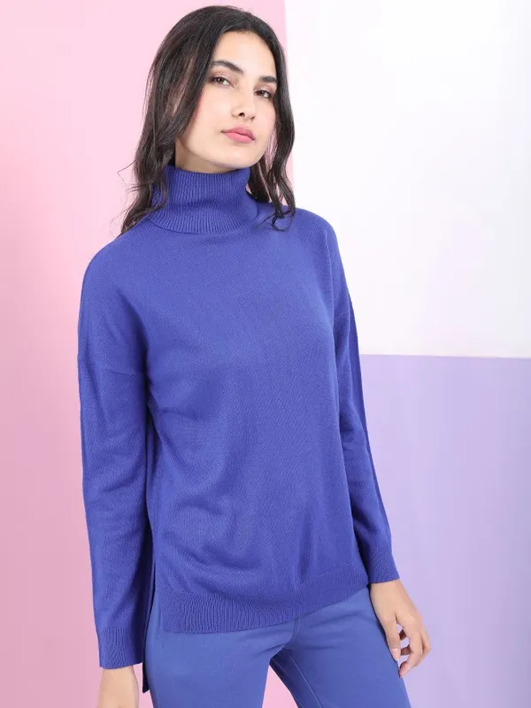  Tokyo Talkies Women Blue Turtle Neck Sweaters