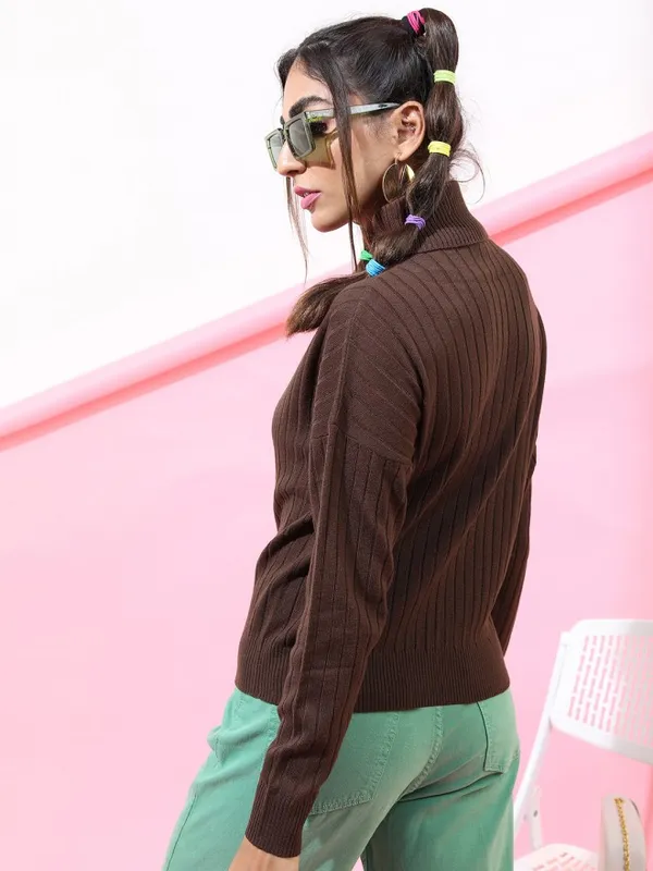 Tokyo Talkies Women Brown Turtle Neck Sweaters