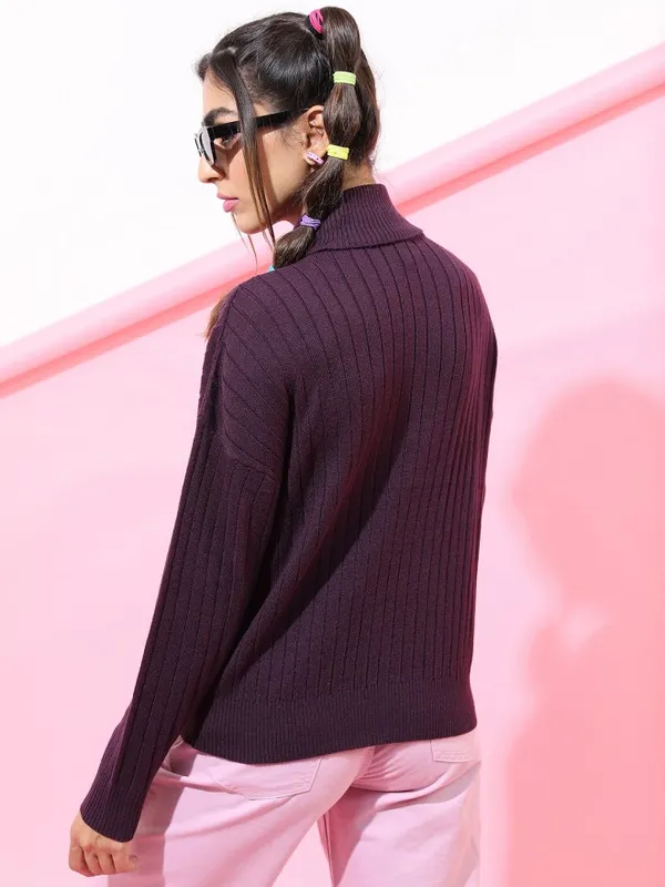  Tokyo Talkies Women Purple Turtle Neck Sweaters