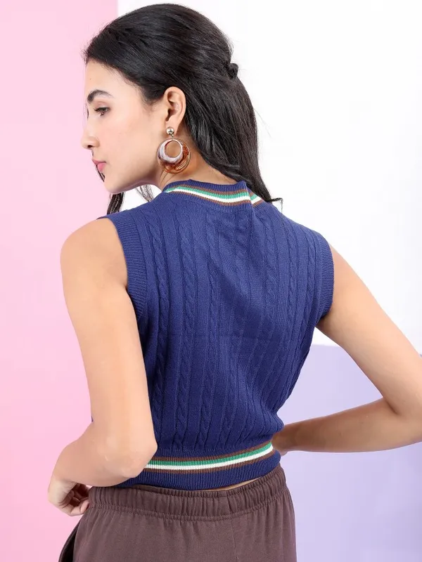  Tokyo Talkies Women Navy Blue V-Neck Sweaters