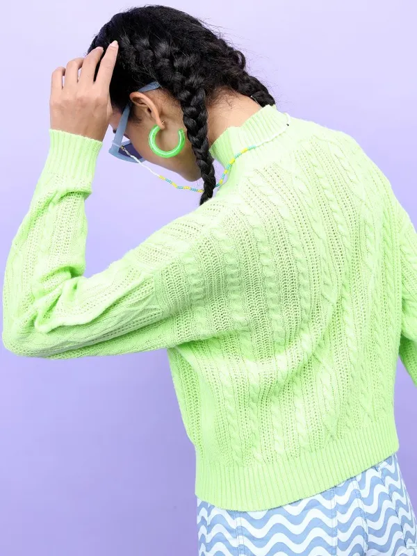 Tokyo Talkies Women Green High Neck Sweaters