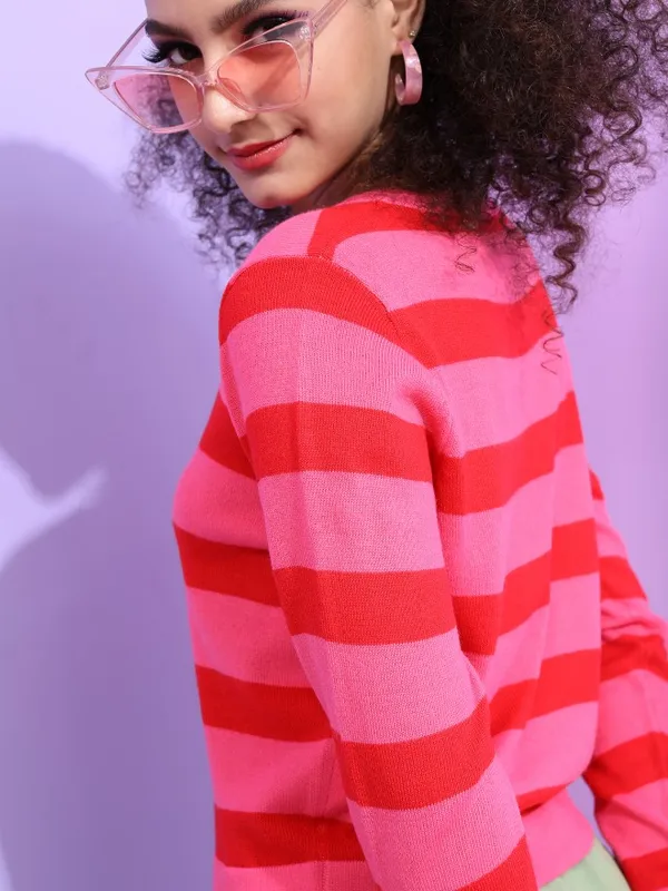  Tokyo Talkies Women Pink Round Neck Sweaters