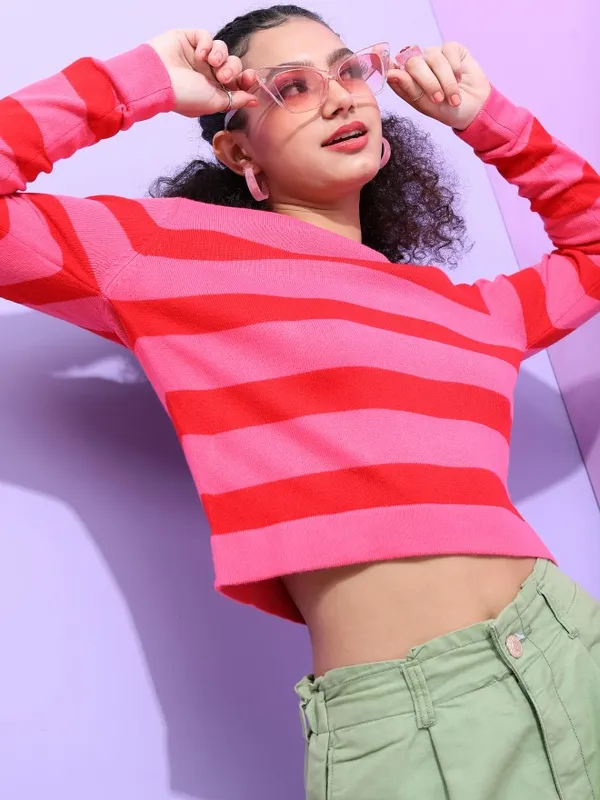  Tokyo Talkies Women Pink Round Neck Sweaters