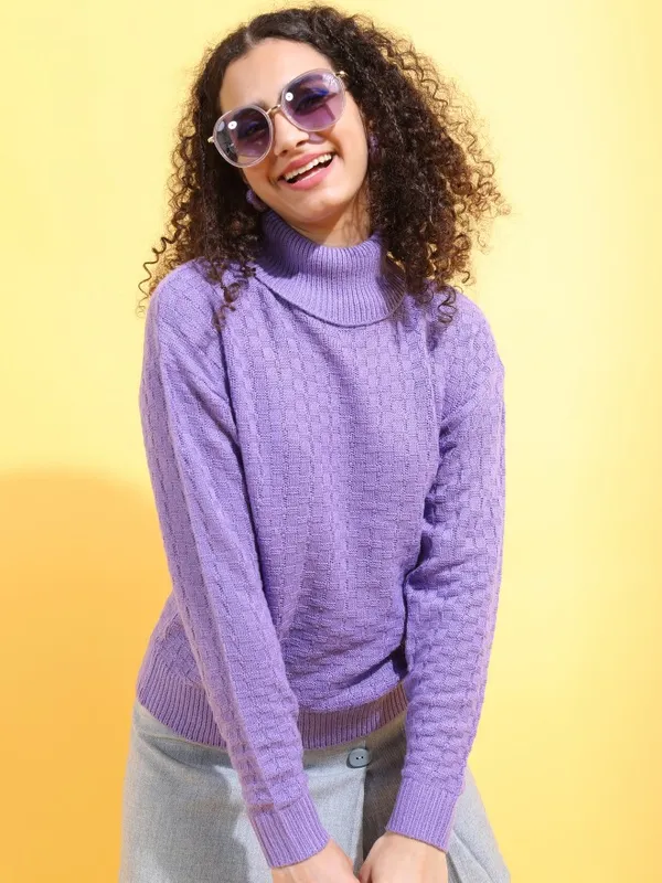 Tokyo Talkies Women Purple Turtle Neck Sweaters