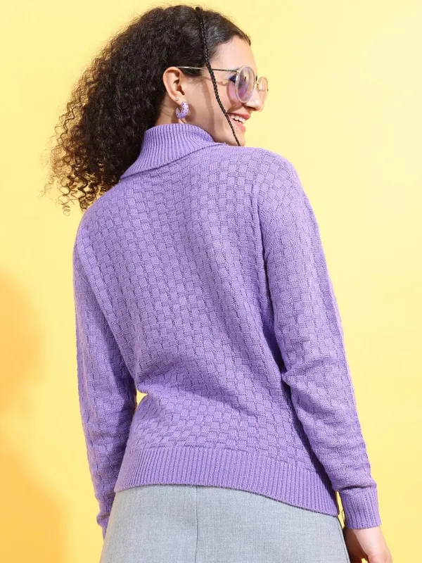 Tokyo Talkies Women Purple Turtle Neck Sweaters
