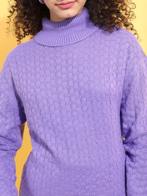 Tokyo Talkies Women Purple Turtle Neck Sweaters