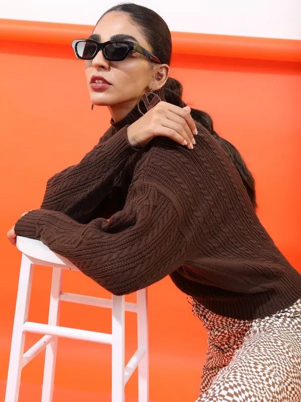  Tokyo Talkies Women Brown High Neck Sweaters