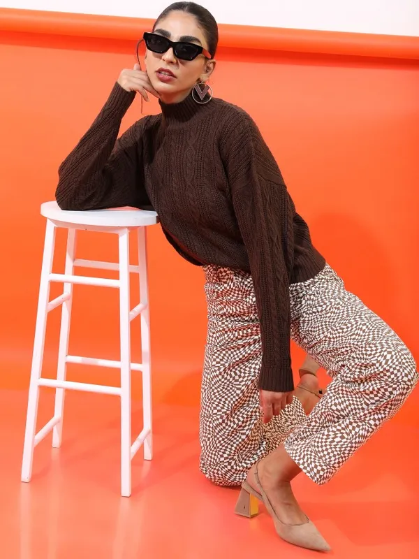  Tokyo Talkies Women Brown High Neck Sweaters