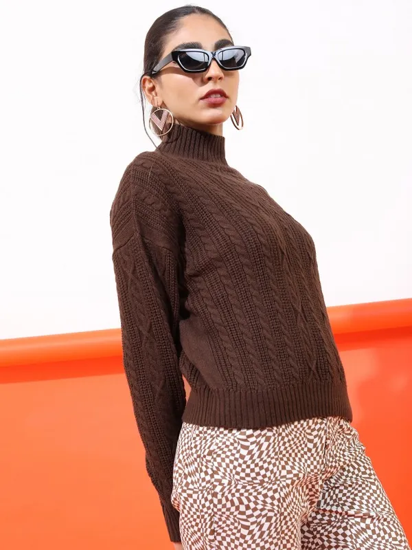  Tokyo Talkies Women Brown High Neck Sweaters