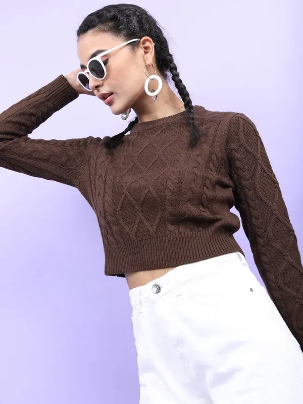  Tokyo Talkies Women Brown Round Neck Sweaters