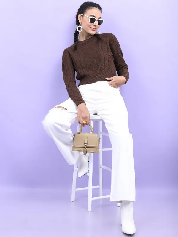  Tokyo Talkies Women Brown Round Neck Sweaters