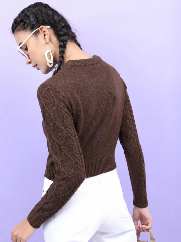  Tokyo Talkies Women Brown Round Neck Sweaters
