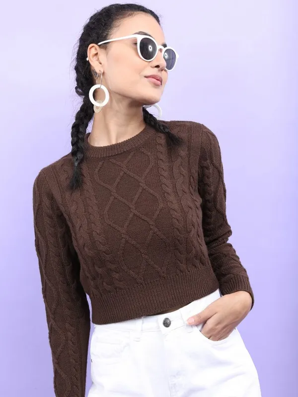  Tokyo Talkies Women Brown Round Neck Sweaters