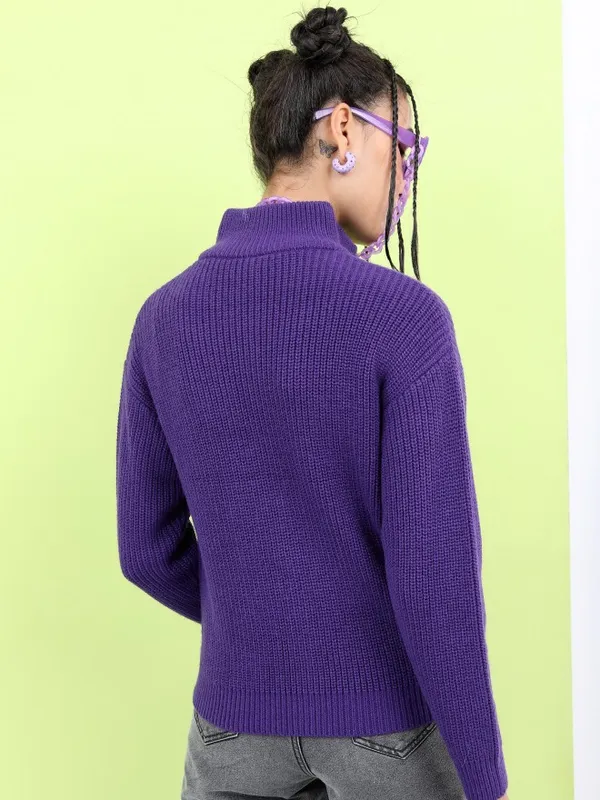 Tokyo Talkies Women Purple High Neck Sweaters