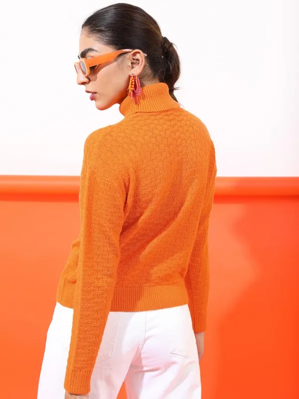 Tokyo Talkies Women Orange Turtle Neck Sweaters