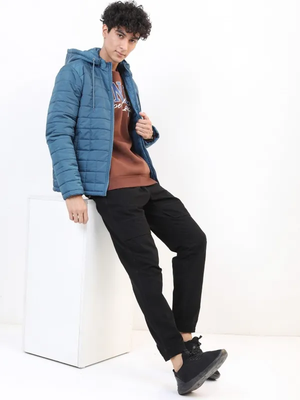  Highlander Men Teal Solid Puffer Jacket Jackets