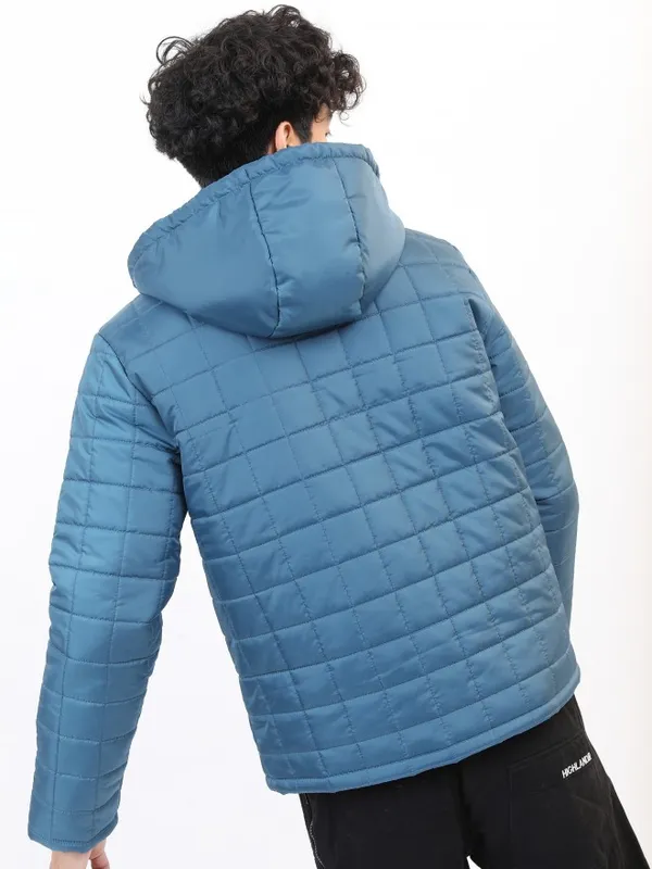  Highlander Men Teal Solid Puffer Jacket Jackets
