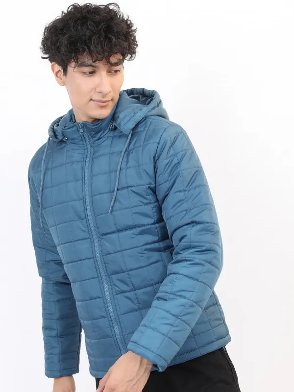  Highlander Men Teal Solid Puffer Jacket Jackets
