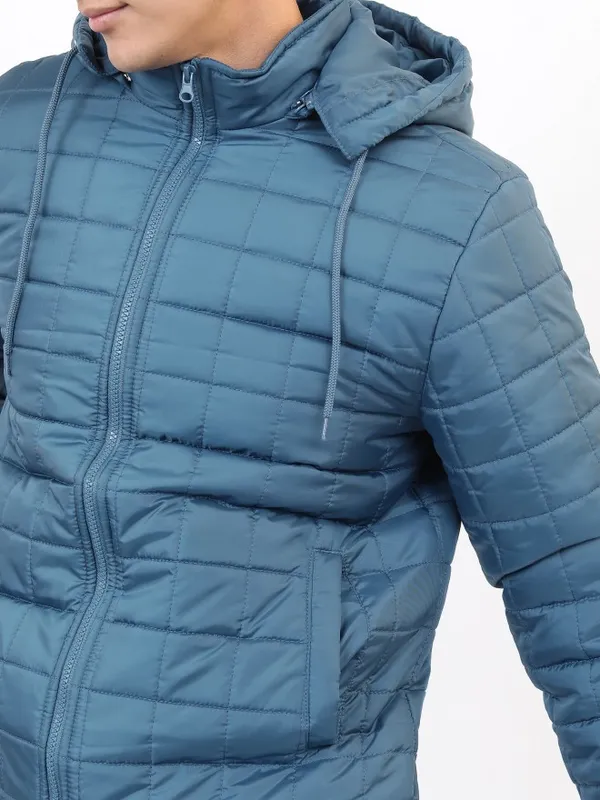  Highlander Men Teal Solid Puffer Jacket Jackets