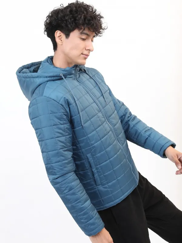  Highlander Men Teal Solid Puffer Jacket Jackets