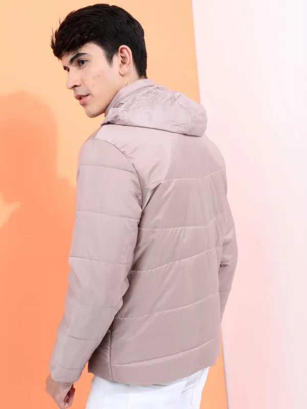  Highlander Men Beige Solid Puffer Jacket Jackets