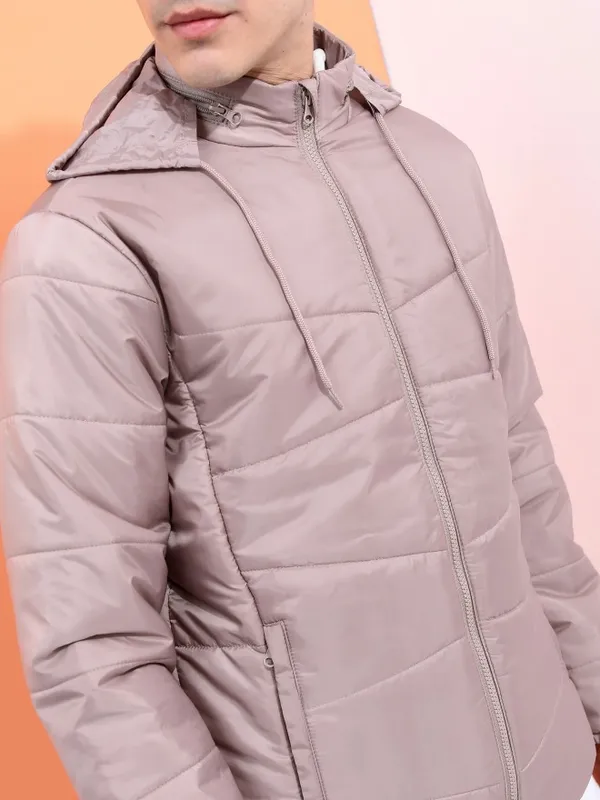  Highlander Men Beige Solid Puffer Jacket Jackets