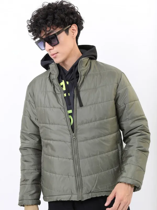 Highlander Men Olive Solid Puffer Jacket