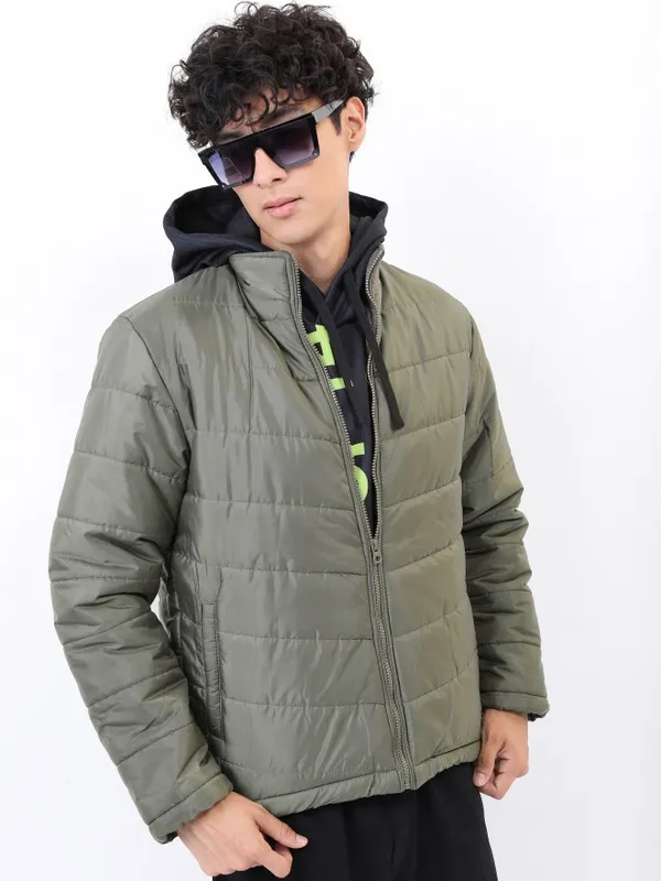 Highlander Men Olive Solid Puffer Jacket