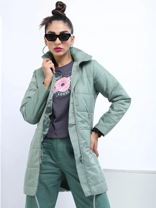  Tokyo Talkies Women Green Puffer Jacket Jackets