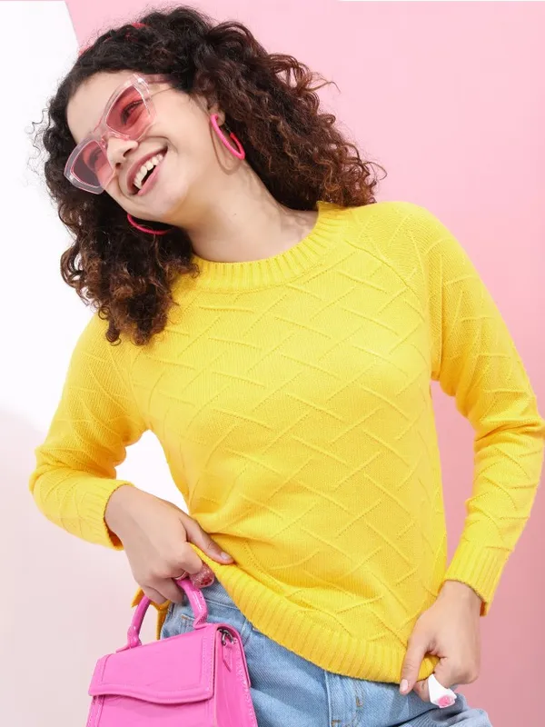  Tokyo Talkies Women Yellow Round Neck Sweaters