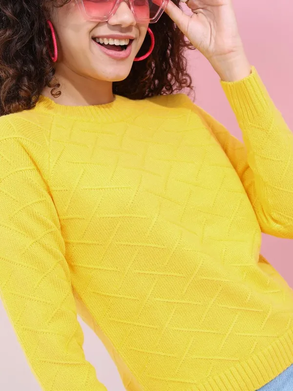  Tokyo Talkies Women Yellow Round Neck Sweaters