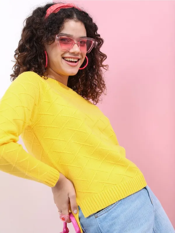  Tokyo Talkies Women Yellow Round Neck Sweaters