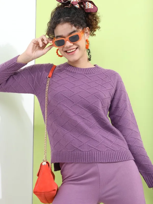  Tokyo Talkies Women Mauve Round Neck Sweaters