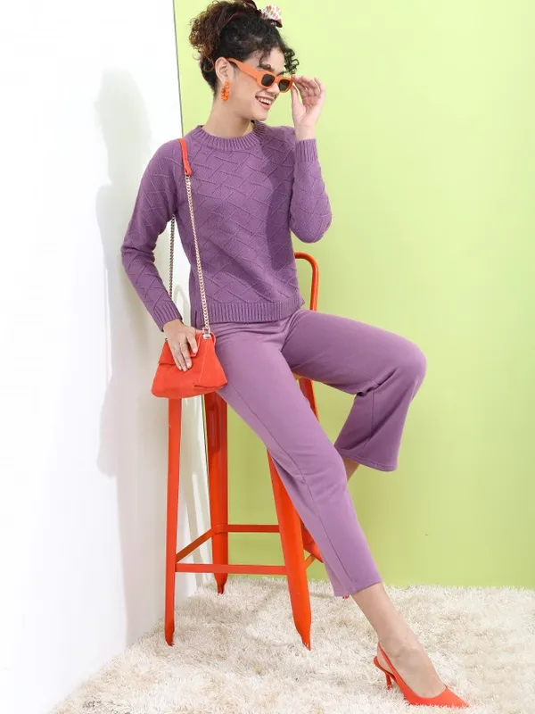  Tokyo Talkies Women Mauve Round Neck Sweaters