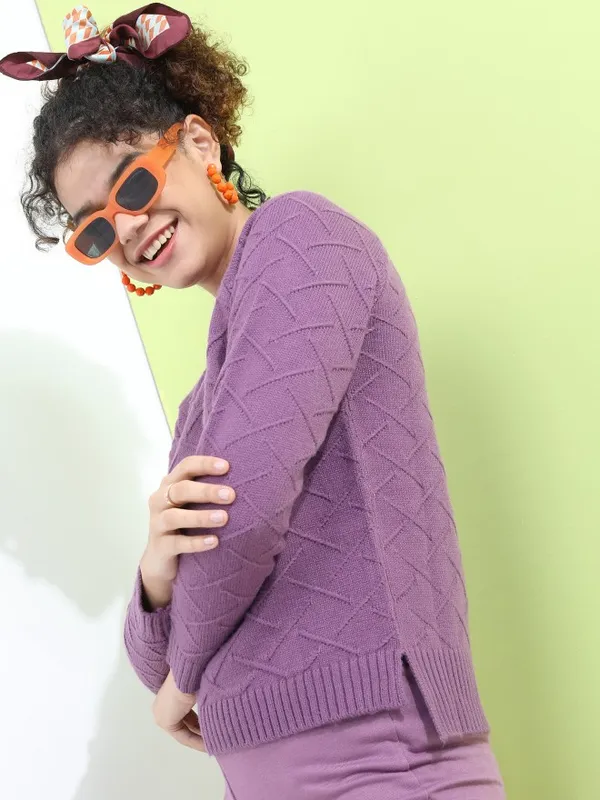  Tokyo Talkies Women Mauve Round Neck Sweaters