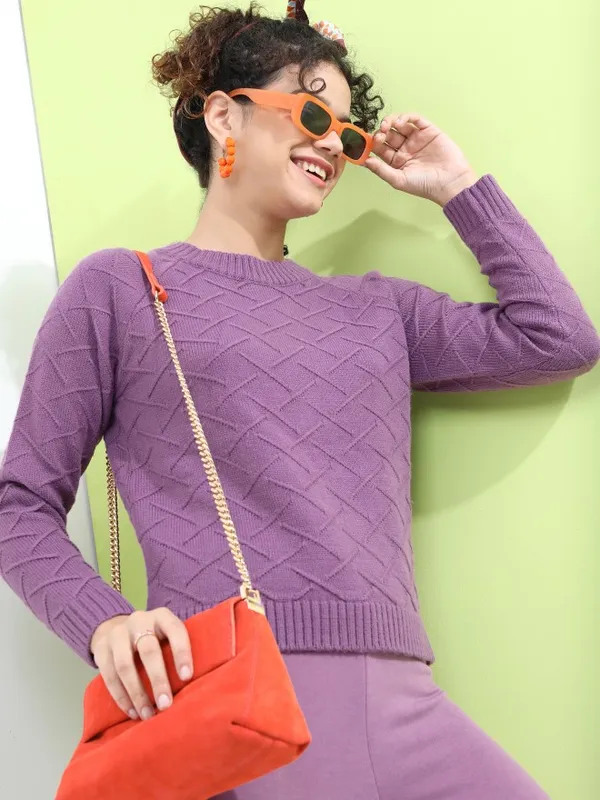  Tokyo Talkies Women Mauve Round Neck Sweaters