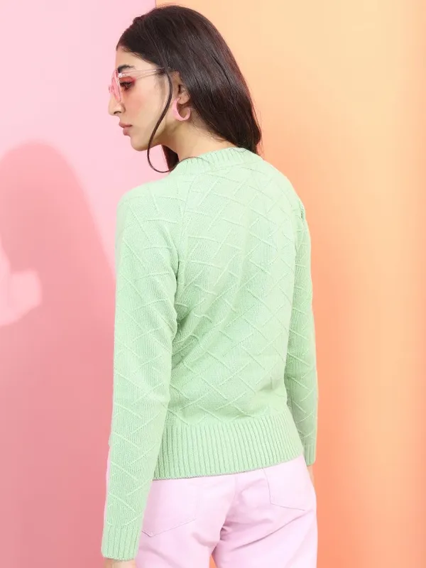 Tokyo Talkies Women Green Round Neck Sweaters