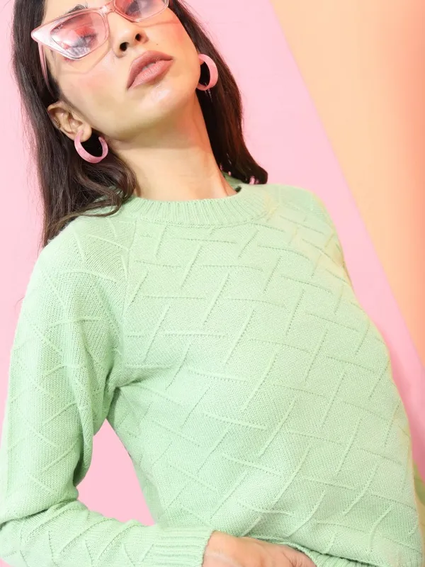 Tokyo Talkies Women Green Round Neck Sweaters