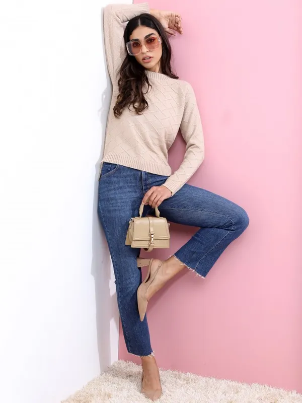  Tokyo Talkies Women Beige Round Neck Sweaters