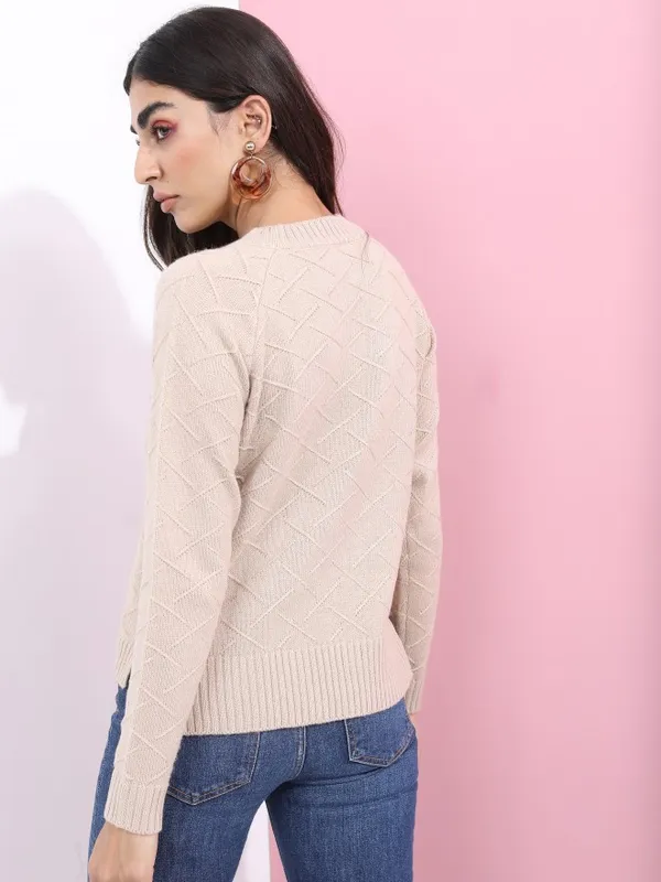  Tokyo Talkies Women Beige Round Neck Sweaters