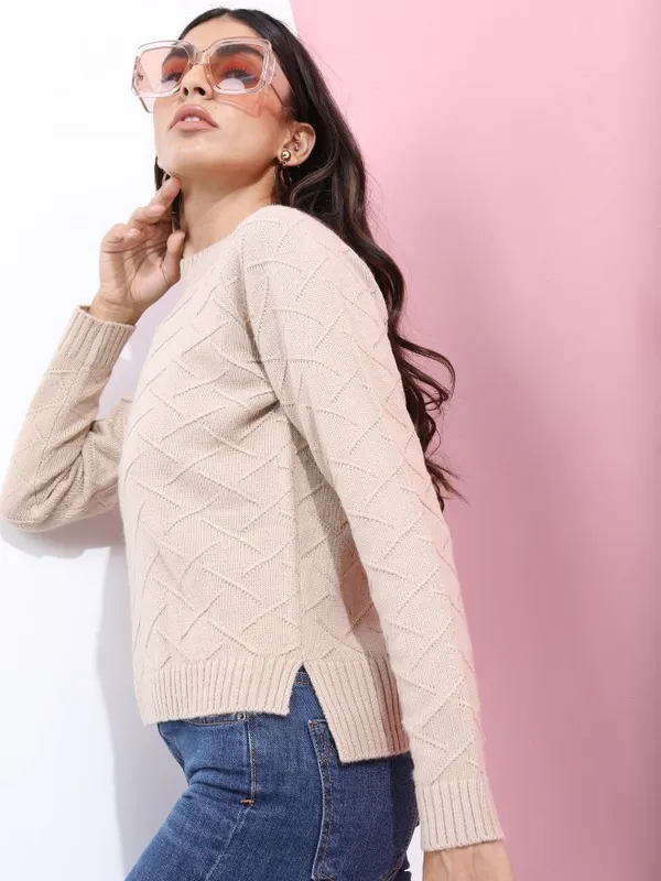  Tokyo Talkies Women Beige Round Neck Sweaters