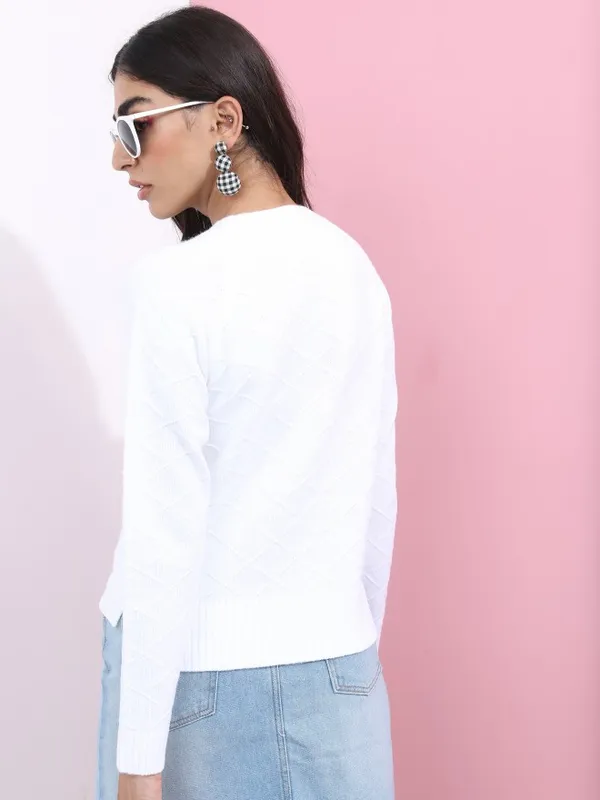  Tokyo Talkies Women White Round Neck Sweaters