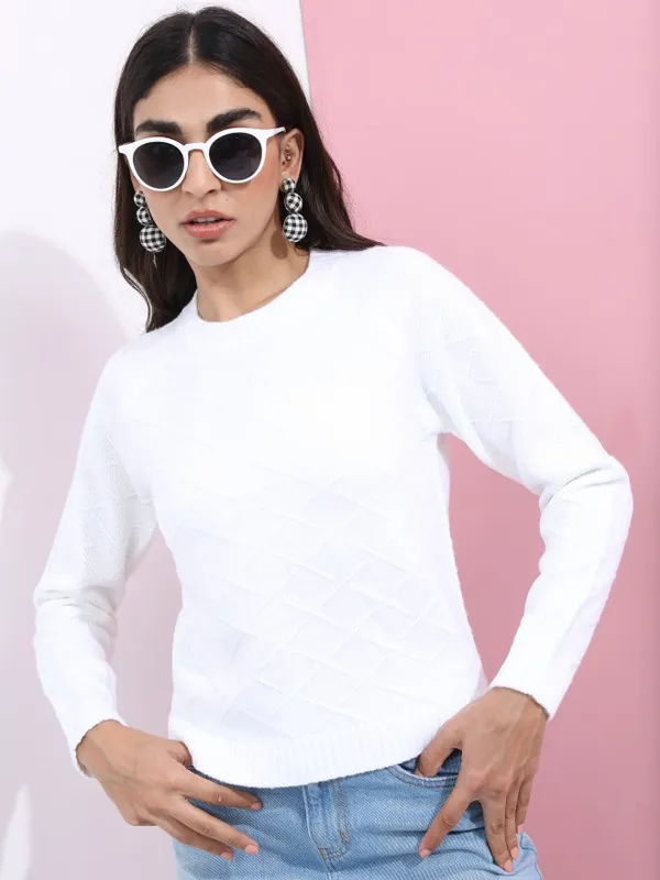  Tokyo Talkies Women White Round Neck Sweaters
