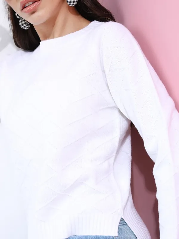  Tokyo Talkies Women White Round Neck Sweaters