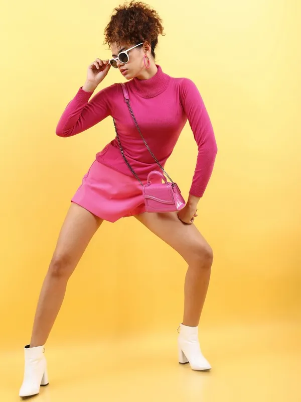  Tokyo Talkies Women Pink Turtle Neck Sweaters